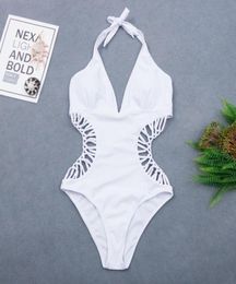 2020 Sexy White Halter Cut Out Bandage Trikini Swim Bathing Suit Monokini Push Up Brazilian Swimwear Women One Piece Swimsuit T2002217574