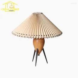 Table Lamps Individual Bauhaus Pleated Lamp LED E27 Solid Wood Fabric Art Desk Lights El Bedside Bedroom Study Household