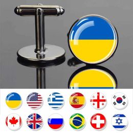 Cuff Links Essdoc Mens Fashion Cufflinks USA Greece Russia Ukraine Flag Cufflinks Steam Punk Black Silver Jewelry Cufflinks Gift Q240508