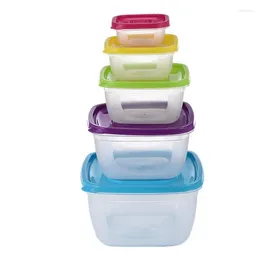 Storage Bottles 5 Pieces Sets Plastic Lunch Box Portable Bowl Food Container Square Crisper Transparent Boxes Kitchen Seal