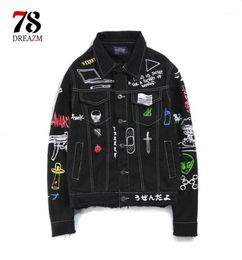 Patchwork jeans jacket Long Sleeve Mens Hip Hop Printed Pocket Casual Shirts Fashion Streetwear17933296