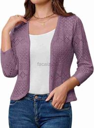 Women's Sweaters Cardigan 3/4 Sleeve Open Front Short Cardigan Hollow Knitted Shawl 2024 Summer Fashion Knitwear