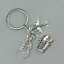 Keychains Uk London Bus Clock Tower Soldier Aircraft Accessories Keychain Alloy Key Ring Gift