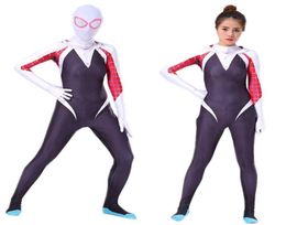 Bazzery Spider Gwen Costume Stacy Cosplay Hoodie Zentai Into the SpiderVerse Adult Kids Bodysuit Skin Suit Halloween Cosplay G0921039116