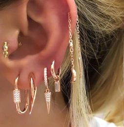 2021 High Quality Iced Out Colourful Bling White Green Red Blue Geometric CZ Rectangle Paper Clip Hoop Huggie Earring For Women3529673
