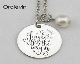 JINGLE ALL THE WAY Inspirational Hand Stamped Engraved Charm Custom Pendant Link Chain Necklace Gift Jewelry 18Inch 22MM 10Pcs Lot2576020