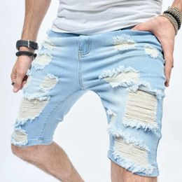 Vintage Ripped Slim Fit Denim Short Pant Men Streetwear Spring Summer Fashion Solid Colour Button Jean Shorts Mens Clothing 240430