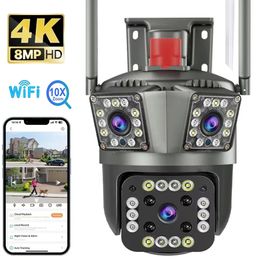 8MP PTZ WiFi 4K Dual Lens Screen Camera Outdoor Three Screens Protection Motion Detection Outdoor IP CCTV Survalance Cameras 240506