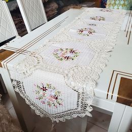 Landsbygdsstil Hemtyg, spets spetsar broderad dukduk tillverkare grossist, vintage mönster broderad spetsduk