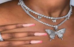 Butterfly Necklace Gold Silver Rose Gold Iced Out Tennis Chain Necklace CZ Hip Hop Bling Jewellery Mens Necklaces Diamond Jewelry5743699