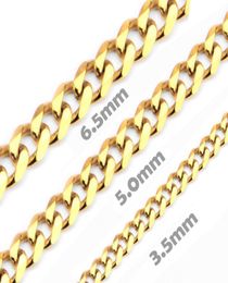 35mm5mm65mm Gold Stainless Steel Chain Cut Curb Cuban Chains Link Necklace Lobster Clasp for Men Women 1830inch Length with V7871970