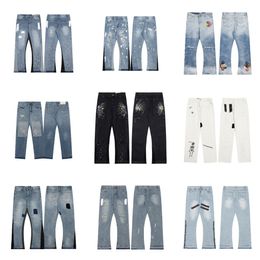 Designer Jeans Frauen Jeans Ankunft hohe Taille ausgehöhltes Patch Sticked Dekoration Casual Blue Straight Denim Hosen