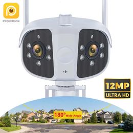 12MP 6K WiFi Security Camera Outdoor Fixed 180° Wide Angle Panorama Cam Video Waterproof Surveillance CCTV 6MP Dual Lens Cameras 240506