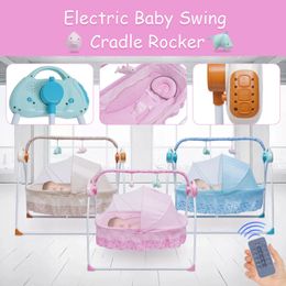 3 Colours Bluetooth Electric Auto Swing Bed Baby Cradle Safe Crib Infant Rocker W/ MP3 Music Soothing Artefact Bassinet 240506