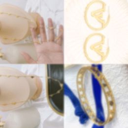 18K Gold Plated Bracelets Women Bangle Necklace Earrings Stainless steel Designer L-Letter Jewellery Wedding Lovers Gift Jewellery -L-8 192m
