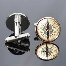 Cuff Links Retro Compass Image Printing Cufflinks Mens Fashion Wedding Cufflinks Set Cufflinks Accessories Gift for Him (Not a Real Compass) Q240508