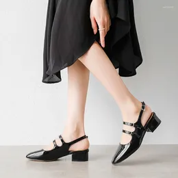 Dress Shoes Mary Jane Women Spring Pumps Chunky Strappy Heels Black Square Toe High Lolita Slingback Cute