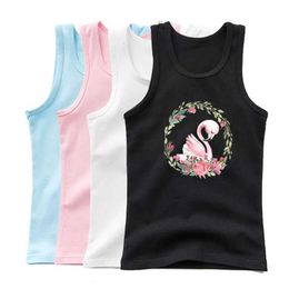 T-shirts 3-14 year old girl flamingo sleeveless T-shirt childrens cartoon flower swan single sleeved childrens cotton vest summer cute lingerieL2405