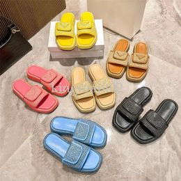 Designer Slippers Flap Straw Weave Sandals Raffia Slides Summer Flat Heel Casual Flip flops Platform Slipper