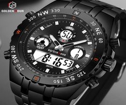 Men Sports Analogue LED Display Digital Watch Waterproof Fashion Black Rubber Strap Leisure Clock Reloj Hombr Wristwatches2679669