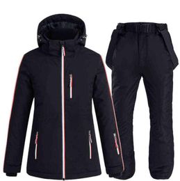 30 Pure Colour Ski Suit For Women Windproof Waterproof Snowboard Jacket Sets Winter Snow Costumes Ski Jacket Strap Snow Pants 227297384