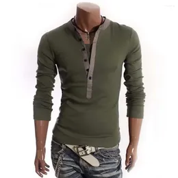 Men's Suits B2314 Cotton T Shirt Men Solid Color Tshirt Single-breasted Collar Long Sleeve