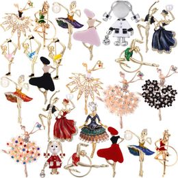 Brooches Arrival Enamel Gymnastics Ballet Dancer Brooch Fashion Pins For Women Crystal Drop Oil Corsage Clothing Coat Jewellery