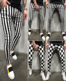 2019 Men039s Pencil Pants Summer Fashion Slim Comfortable Striped Plaid Black White Casual Pants Plus Size S2XL6600431