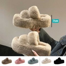 Slippers Womens Fur Luxury Fluffy Plush Slide House Soft and Fuzzy Platform Indoor Leisure Winter Home Warm High Heel Shoes H240509