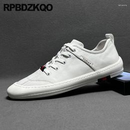 Casual Shoes Full Grain Leather Trainers Sport Athletic Round Toe Lace Up Italian Sneakers Skate Soft Sole Flats Men European Comfort