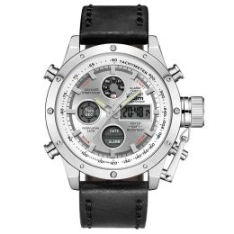 Oulm Sport Watches Men Top Brand Luxury Dual Display Waterproof Wristwatch Male Leather Luminous Hands Chronograph Watch