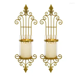 Candle Holders 2 Pcs Wall Sconce Holder Antique-Style Golden Metal Art Decorations For Living Room Bathroom Dining