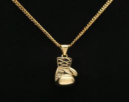 Mens Hip Hop Necklace Jewellery Stainless Steel Boxing Gloves Pendant Necklaces With 60cm Gold Cuban Chain3499297