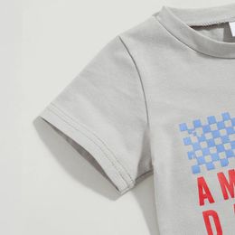 Clothing Sets Independence Day Baby Clothes Infant Boys Girls Letter Print T-Shirts And Contrast Color Checkerboard Shorts 2Pcs Set