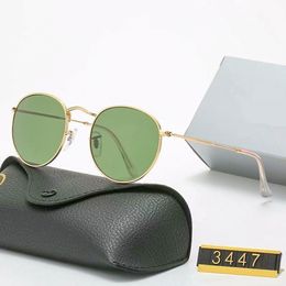 2021 Classic Design Brand Round Sunglasses UV400 Eyewear Metal Gold Frame Glasses Men Women Mirror glass Lens Sunglass with box 215r