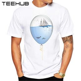 Men's T-Shirts Summer Hot Sales Seon Men T-shirt New Fashion Sea In A Balloon Printed T shirt Funny Tops Short Slve Basic T Shirts Y240509