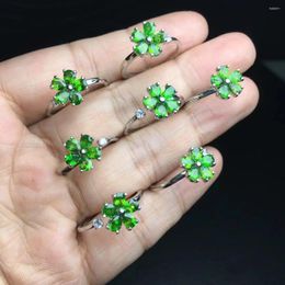 Cluster Rings 1 Pc Fengbaowu Natural Diopside Ring 925 Sterling Silver Flower Lucky Reiki Healing Stone Fashion Jewellery Gift For Women