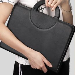 Fichario Document File Folder Binder Padfolio Briefcase Notebook With Calculator Handle Zipper PU Leather Office Manager Bag