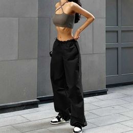 Women's Pants Capris European and American street fashion trend womens simple loose pants pull up casual work Q240508