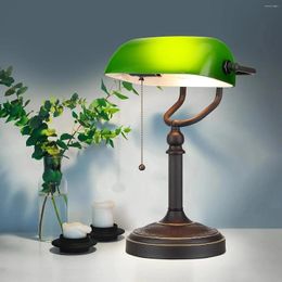 Table Lamps Classic Paint Bank Lamp E27 Retro Green Glass With Zipper Switch Plug-in Living Room Bedroom Bedside