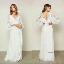 Arabia A Line Wedding Dress V Vlic Neck Lace Helpiques Long Sleeve Bride Dresses Sweep Train Train Backbless Boho Bridal Orvics 0509