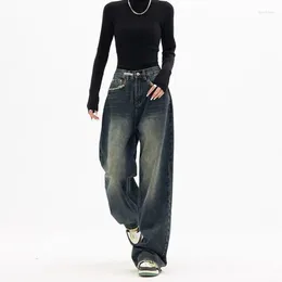 Women's Jeans Autumn And Winter Fashion Trend Letter Children's Straight Tube Loose Wide Leg Pants Wash Water Blue Retro Show Le