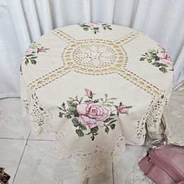 Customizable Peony Embroidery Half Hollow Multi Style Embroidered Fabric Art European Classical Style Table Cloth Lace Table Cloth
