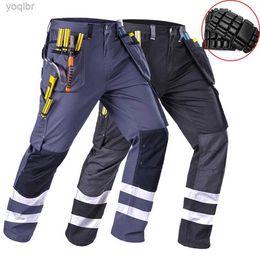 Men's Pants Work pants knee pads mens reflective cargo pants multiple pockets multifunctional electrician pants repairman uniformsL2405