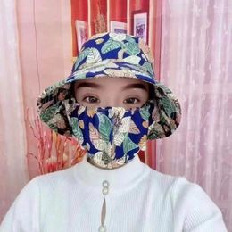 Berets Outdoor Flower Pattern Anti-uv Sunscreen Hat Fashion Dust Mask Protect Neck Women Men Fisherman Tea Picking Cap 2024