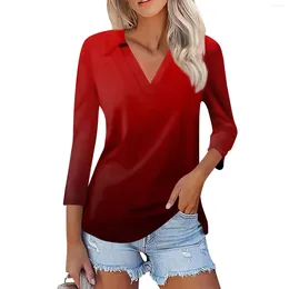 Women's T Shirts Summer Fashion Casual Printed V-Neck Seven Sleeve Shirt Top Fashionable And Simple T-Shirts