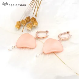 Dangle Earrings S&Z DESIGN Fashion Wave Triangle 585 Rose Gold Color Imitation Pearl Eardrop For Women Wedding Jewelry