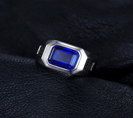 FashionMen 43ct Luxury Created Blue Sapphires Natural Black Spinesl Anniversary Wedding Ring Genuine 925 Sterling Silver5306100