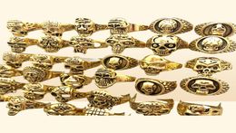 Whole lot 50pcs Gold Mix Men Gift Mens Punk Style Jewelry Skull Ring Skeleton Pattern Man Gothic Biker Rings Party Gift Wholes9840549