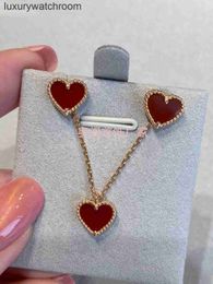 Vancleff High End jewelry necklaces for womens V Gold Red Love Necklace Women 925 Silver Plated 18k Rose Gold Heart Bracelet Small Red Heart Red Agate Original 1:1 logo